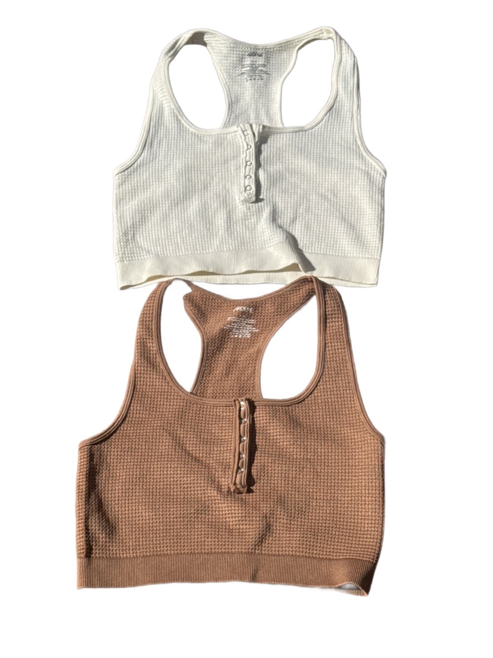 Ardene Ribbed Racerback Crop Tops in Cream and Brown Small (Price for both)
